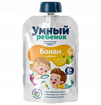 продукт детского питания Пюре яблочно-банановое с гелеобразным продуктом из бурых морских водорослей "Smart Kids" дой-пак 90г